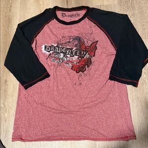Dragonfly Rock N Roll Raglan Tee - Red & Black